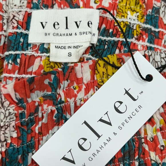 NWT Velvet by Graham & Spencer Taria Floral Smocked Puff Sleeve Mini Dress Small - Picture 10 of 13